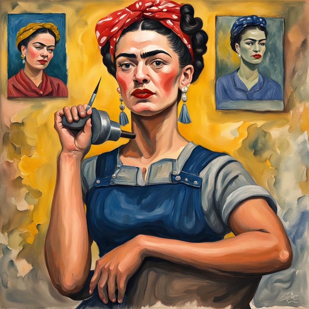 Rosie the Riveter as painted by Frida Kahlo