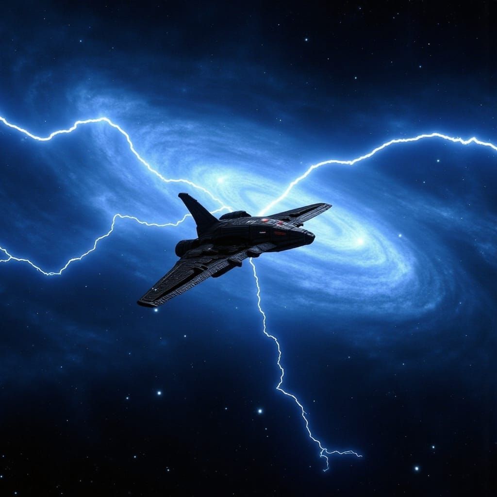 Klingon Ship in Electric Nebula with Lightning