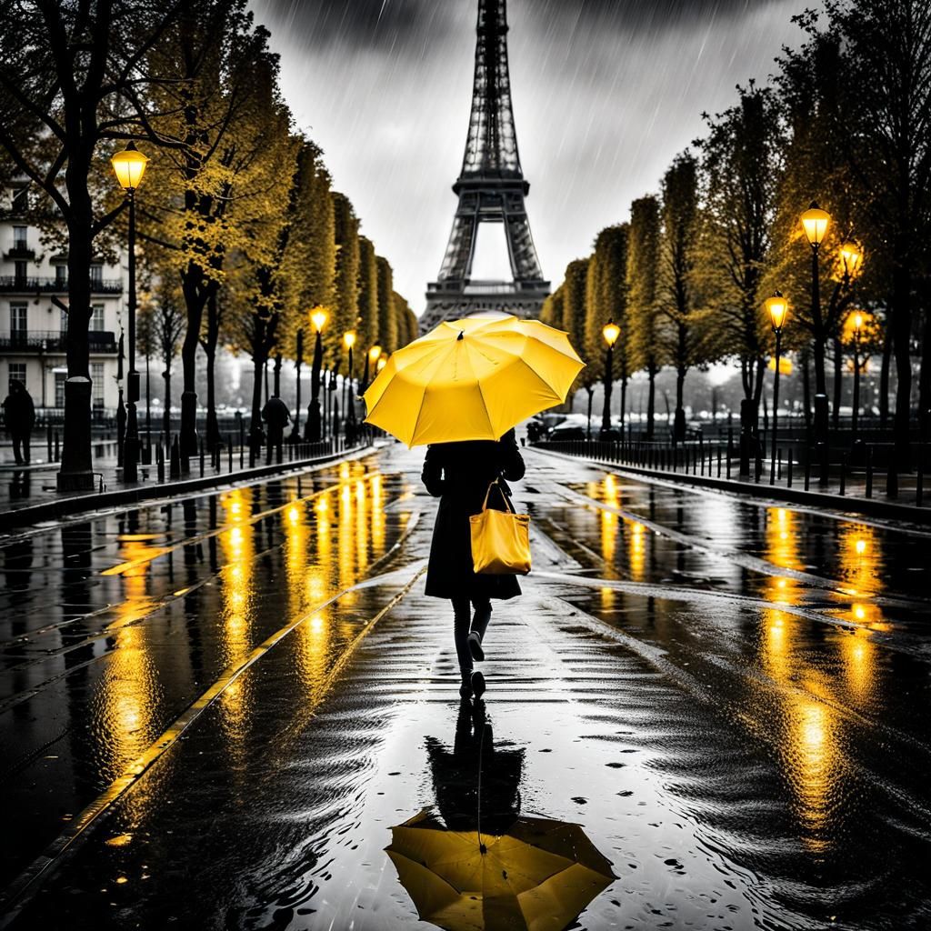 Parisian Woman in Yellow: Selective Color Photography