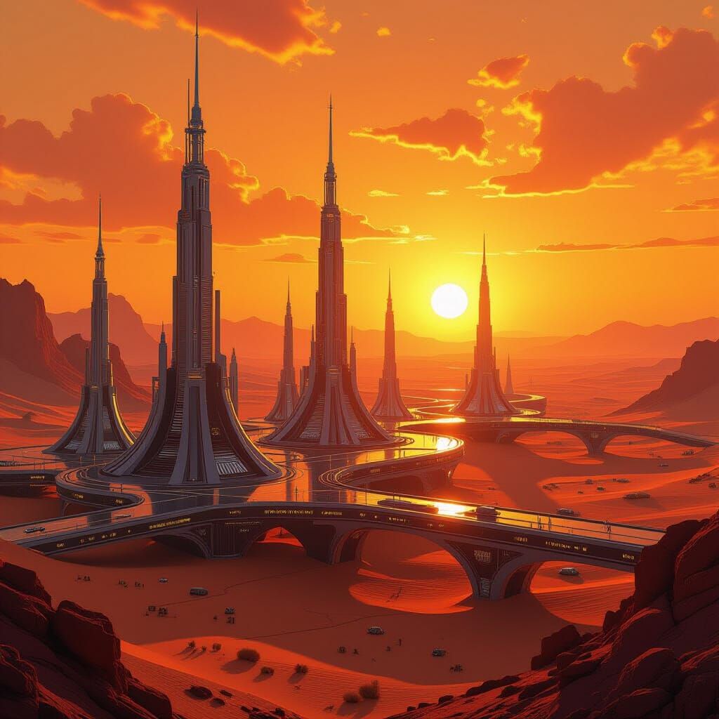 Dystopian Solar Citadels at Sunset