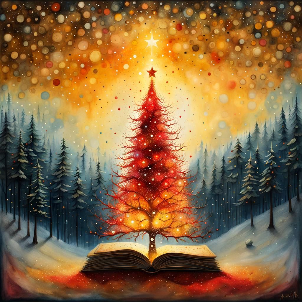 Whimsical Christmas Tree with Miniature Books in Watercolor ...