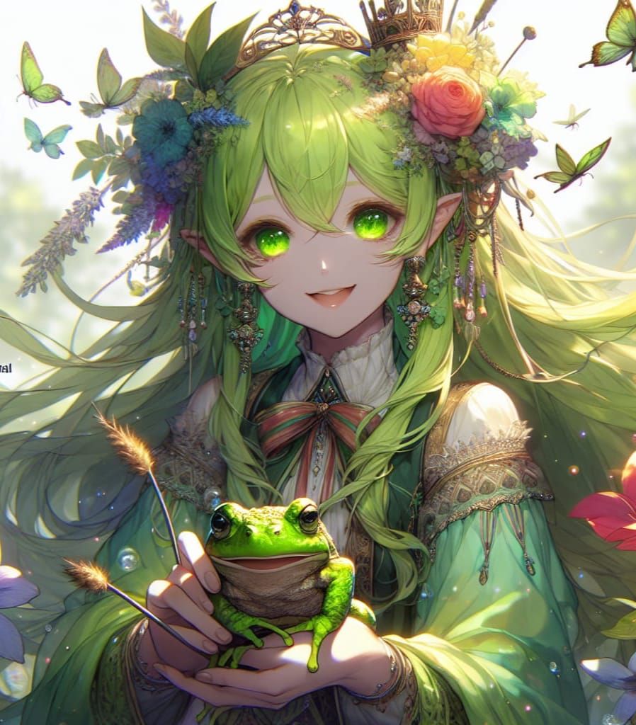 Anime Girl Smiling with Toad in Detailed Matte Painting