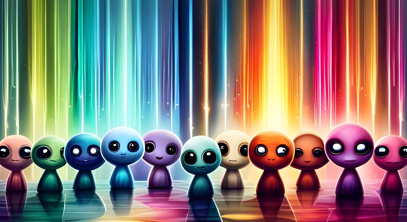 Rainbow Aliens in Front of UFO, Digital Painting
