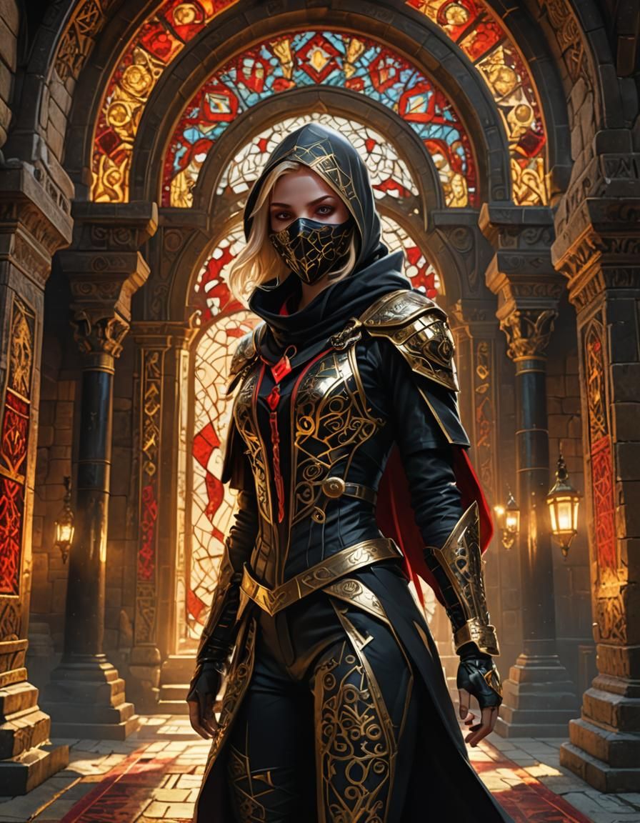Female Assassin in Ancient Temple, Hyper-Realistic Digital A...