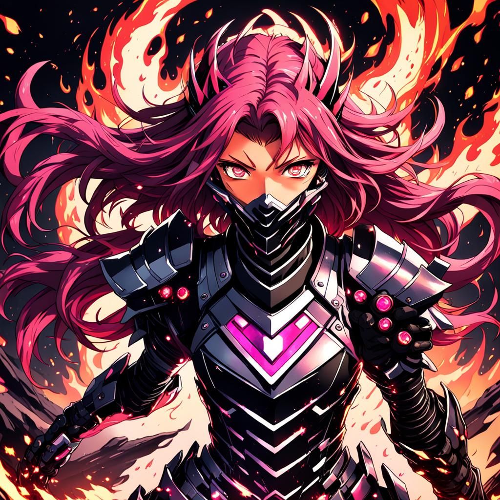 Anime Girl in Fiery Armor