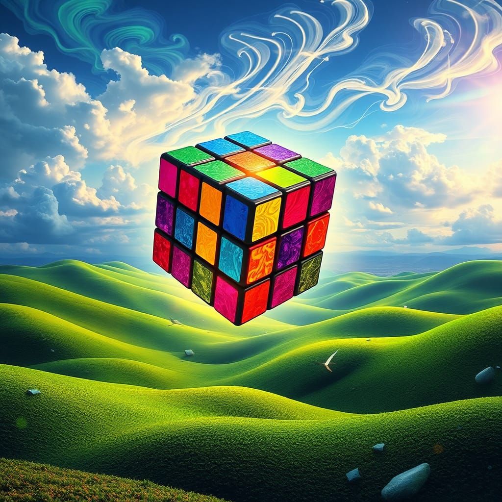 Surreal Cube Landscape in Pop Art Style