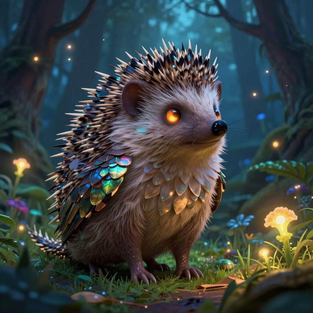 Fantastical Chimeric Creature: Hedgehog, Dragon, Owl Blend
