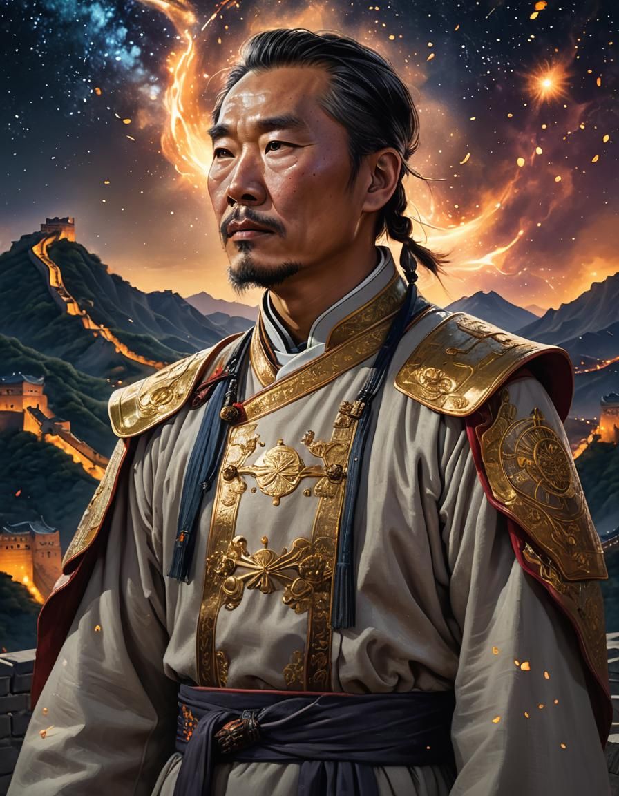 Chinese Priest Gazing at Starry Night Sky