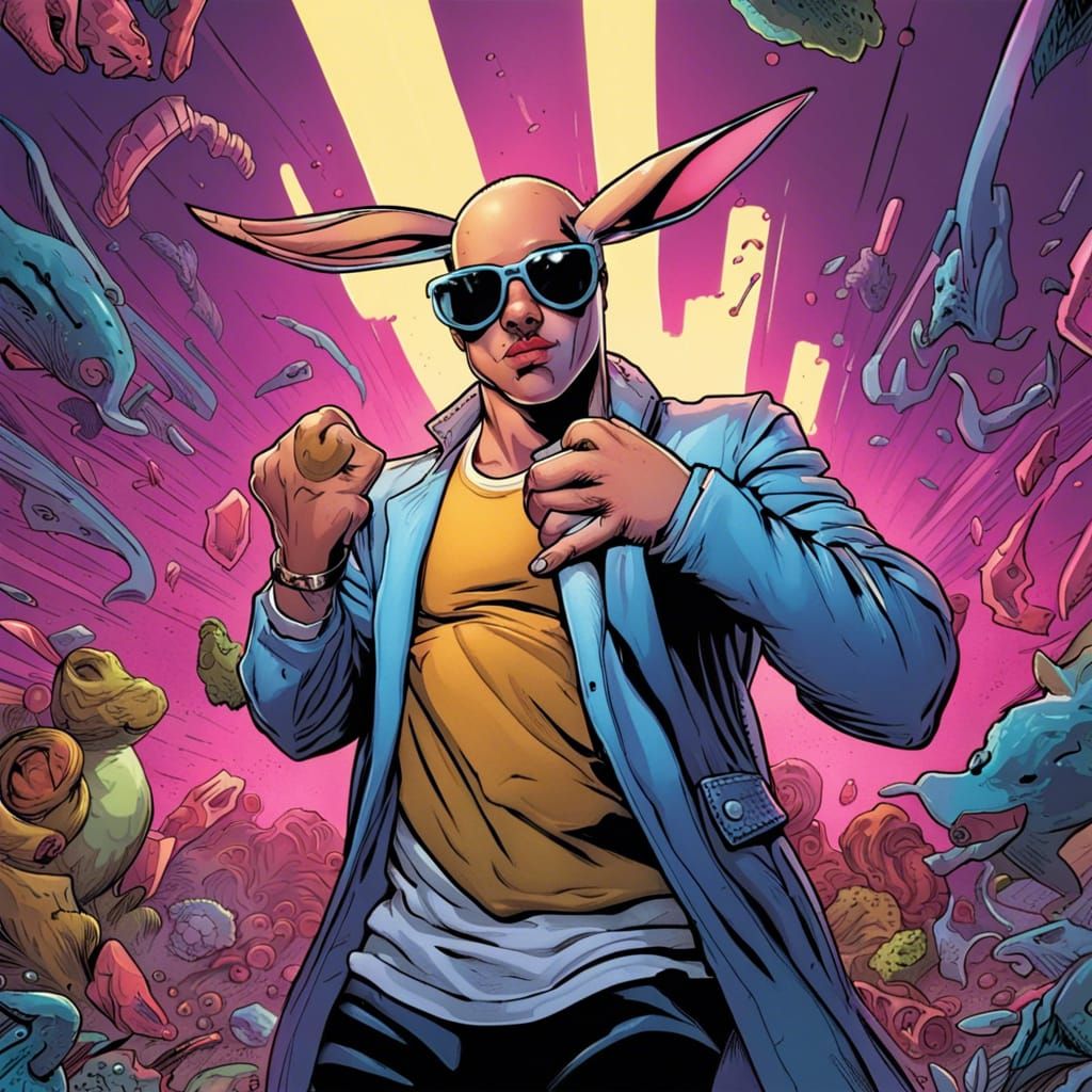 Bad Bunny Comic Book Art in Dynamic Style