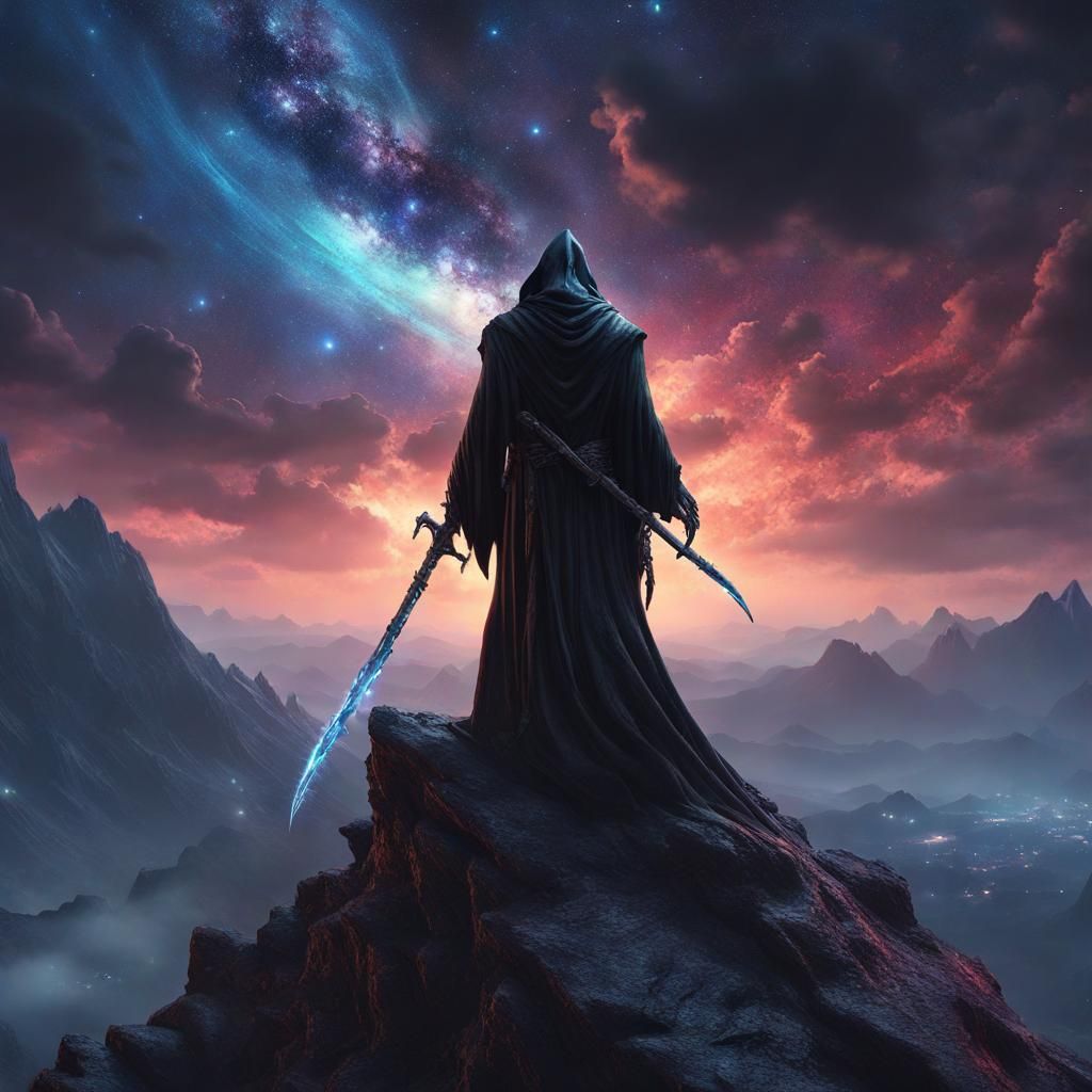 Grim Reaper Galaxy View: Dark Fantasy Concept Art