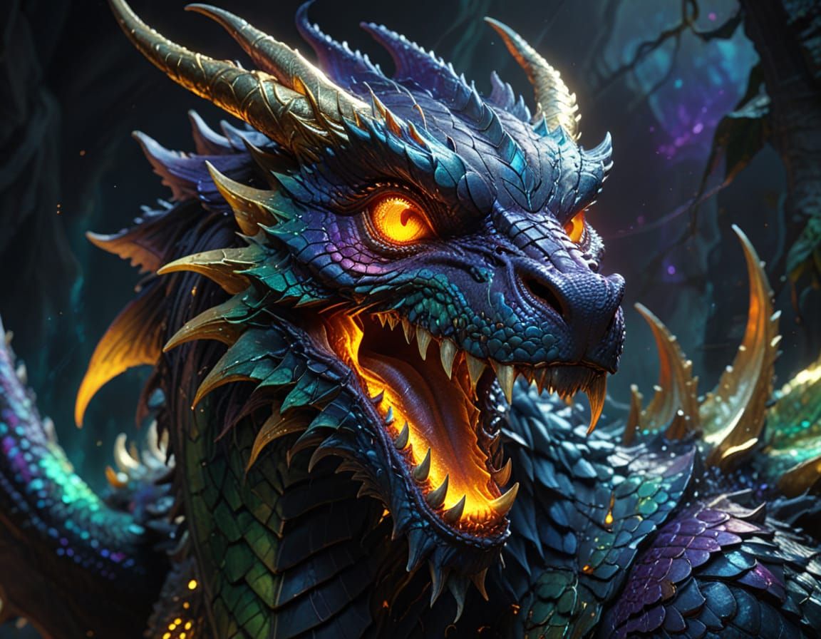 Majestic Black Dragon with Glowing Eyes
