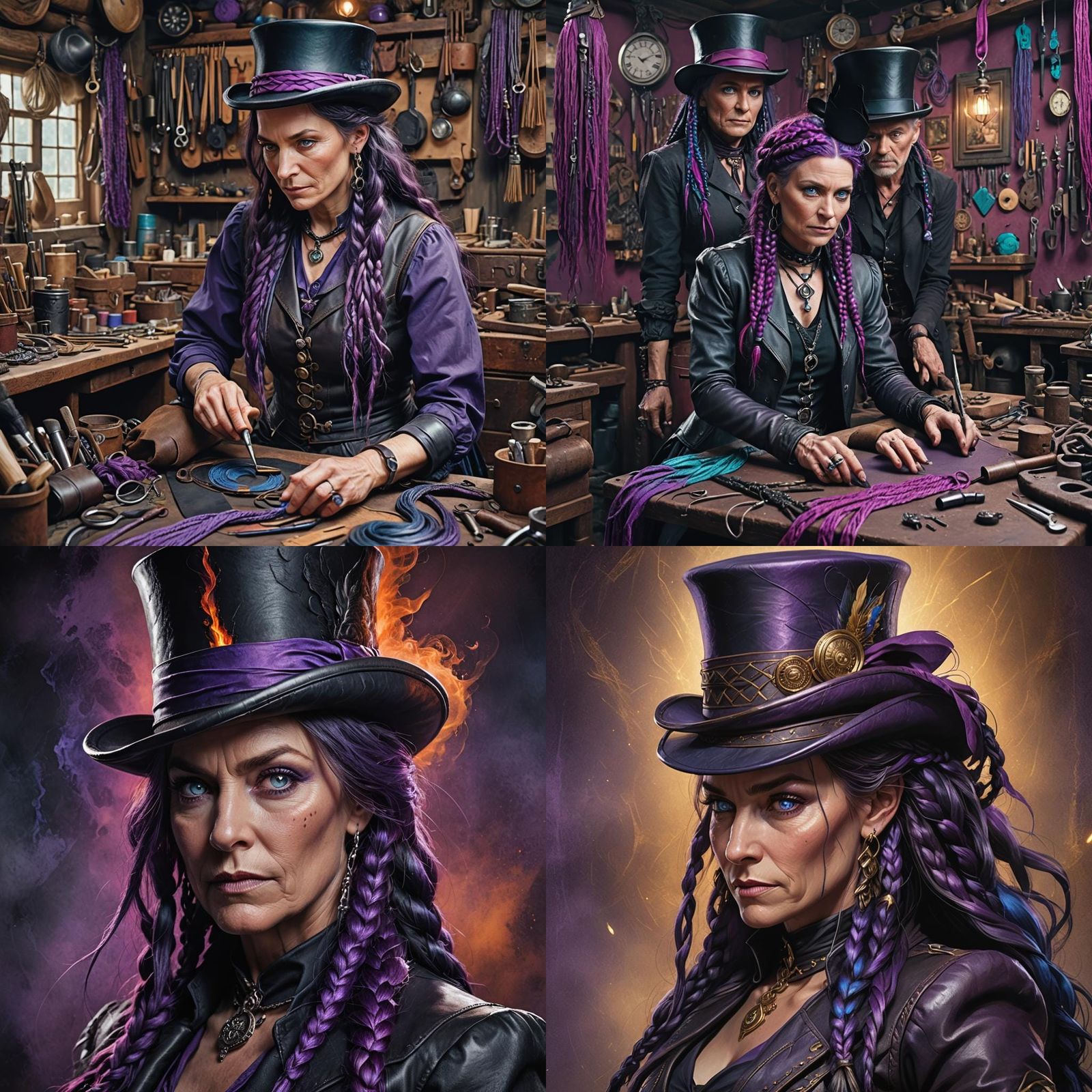 Fierce Leather Crafter with Purple Hair, Detailed Matte Pain...