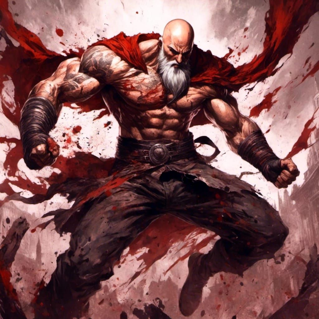 Anime Fighter Punches Opponent in Arena Setting