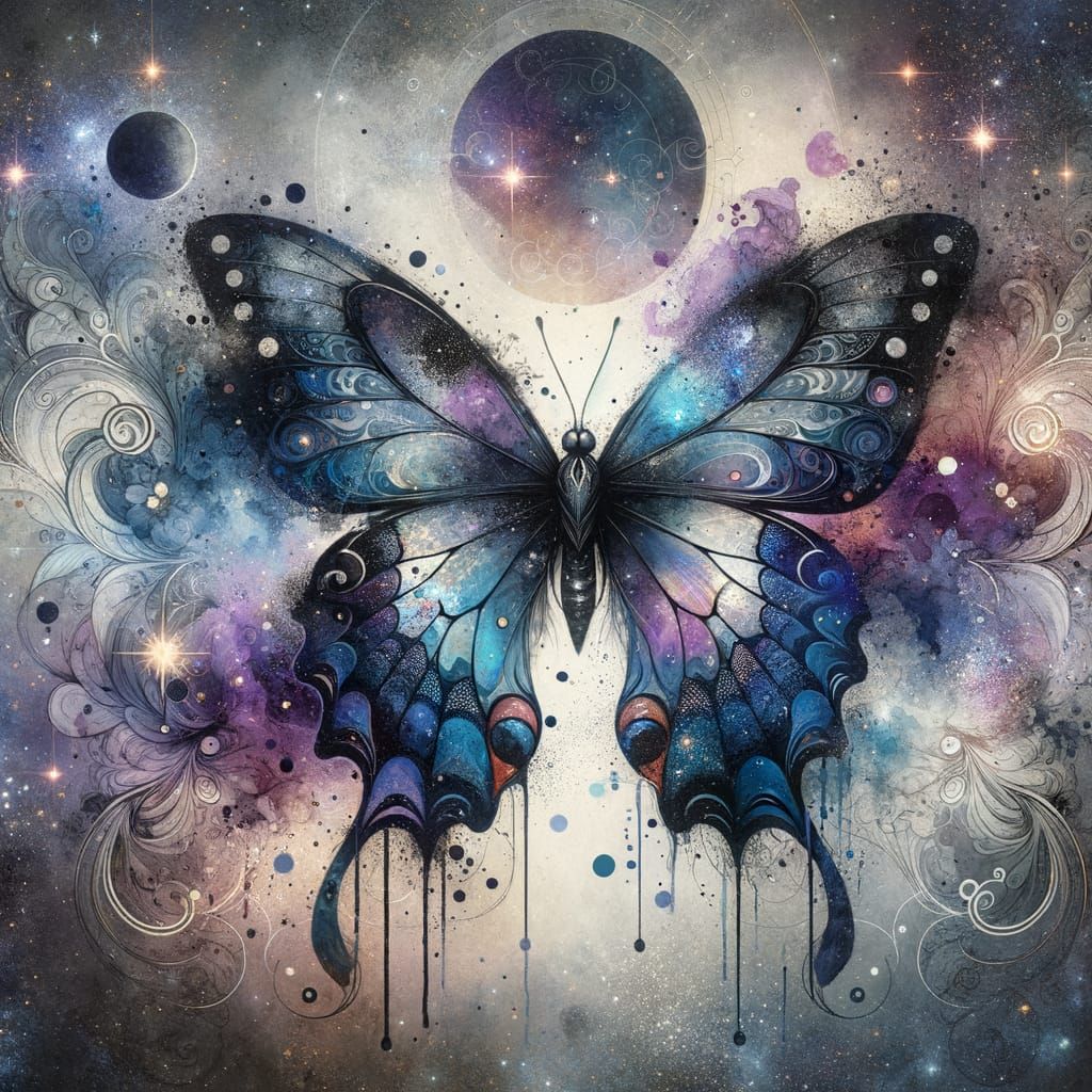 Ethereal Butterfly in Watercolor and Charcoal
