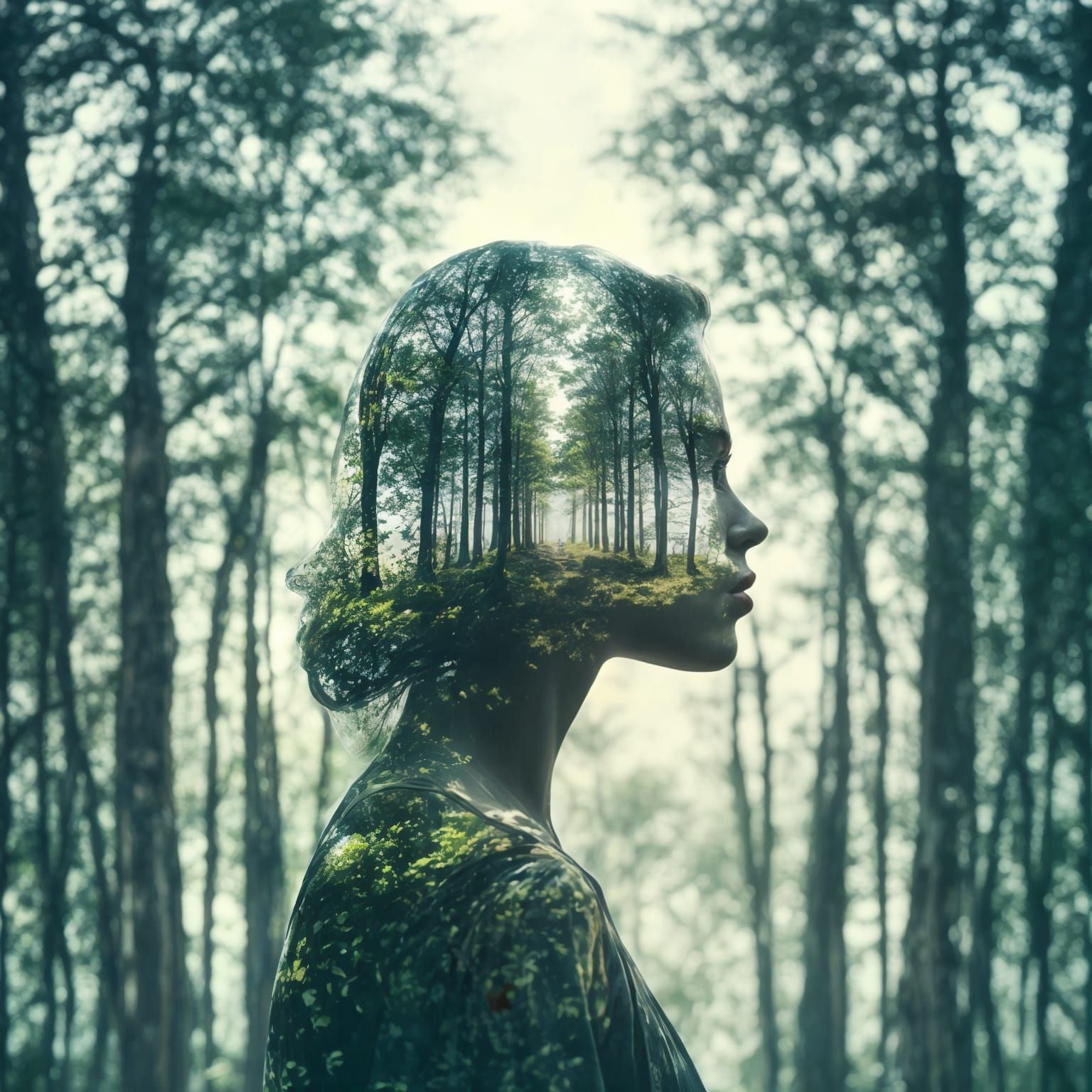 Double Exposure Silhouette with Nature Scene