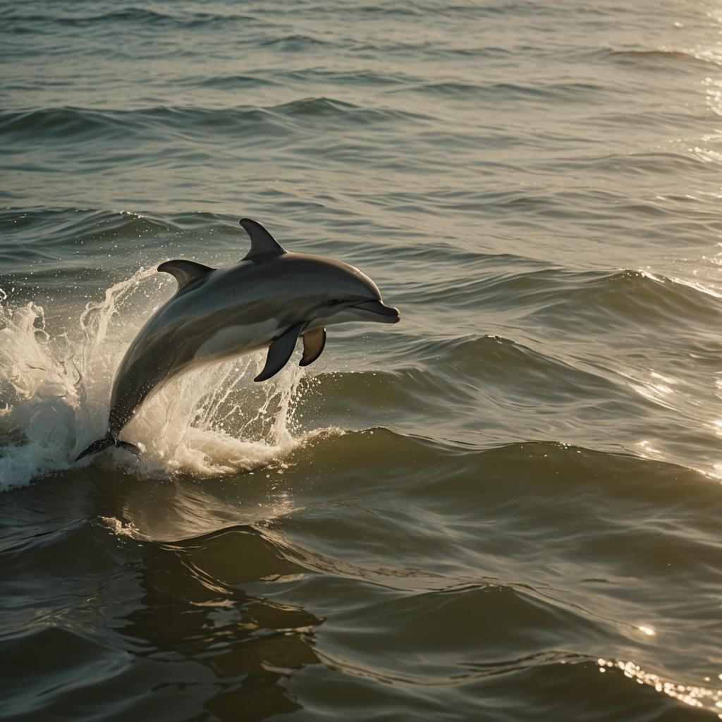 Dolphin Leaps in Sunlit Ocean: Cinematic Film Still