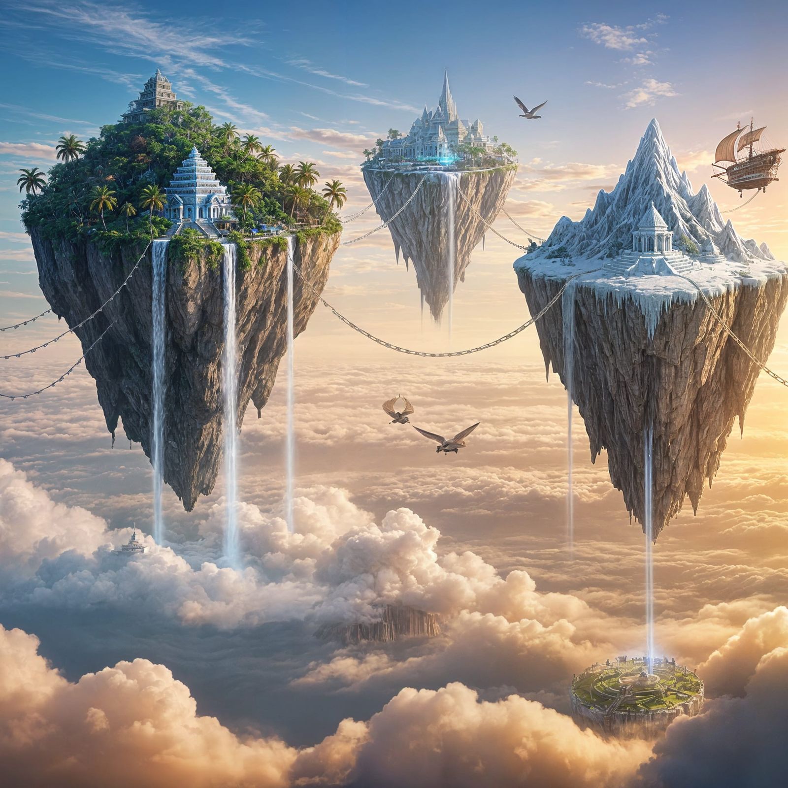 Floating Islands in a High-Fantasy Sky Landscape