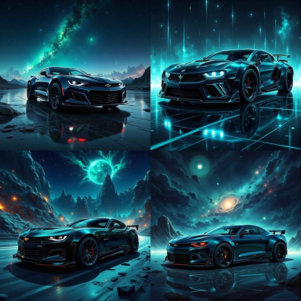 Futuristic Camaro Car Magazine Cover in Teal and Black