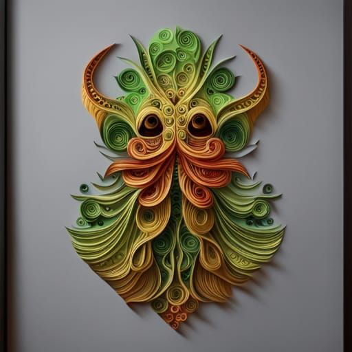 Cthulhu Quilling Paper Art with Tapestry Sea