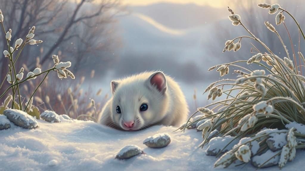 Weasel in Foggy Landscape as Watercolor Painting