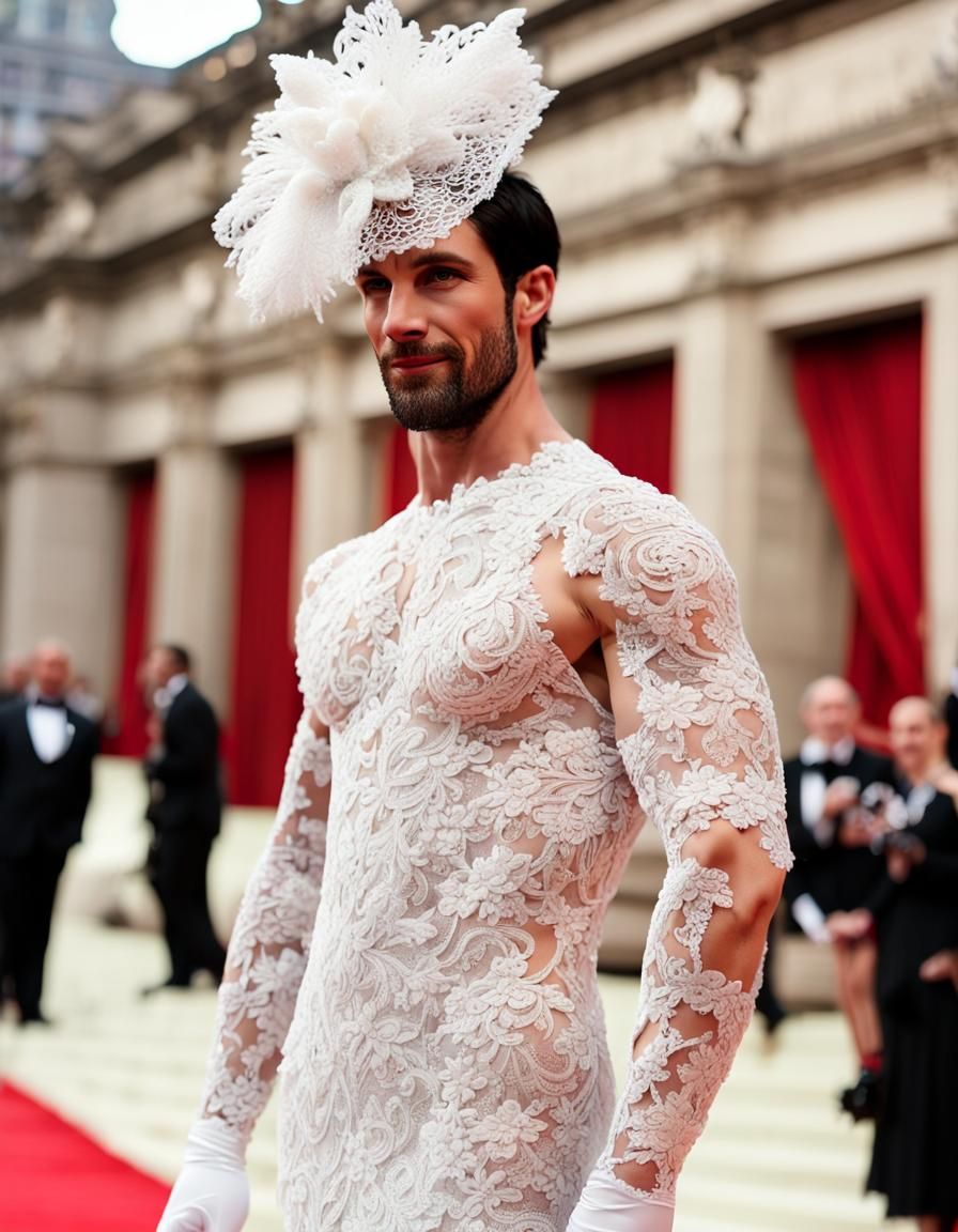 Man in White Lace Gown at the Met Gala