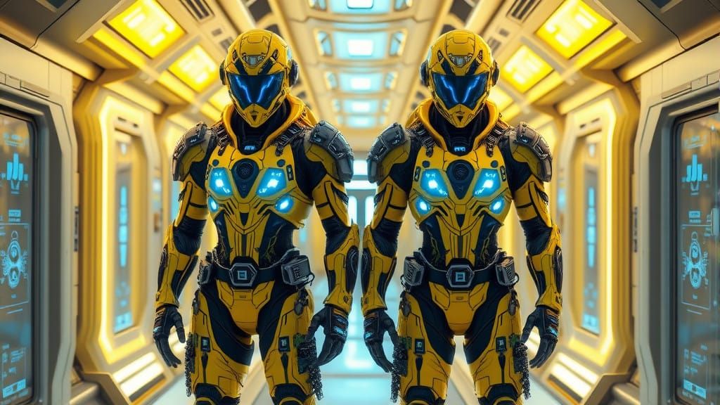 Cyberpunk Alien Warriors in Futuristic Exosuits
