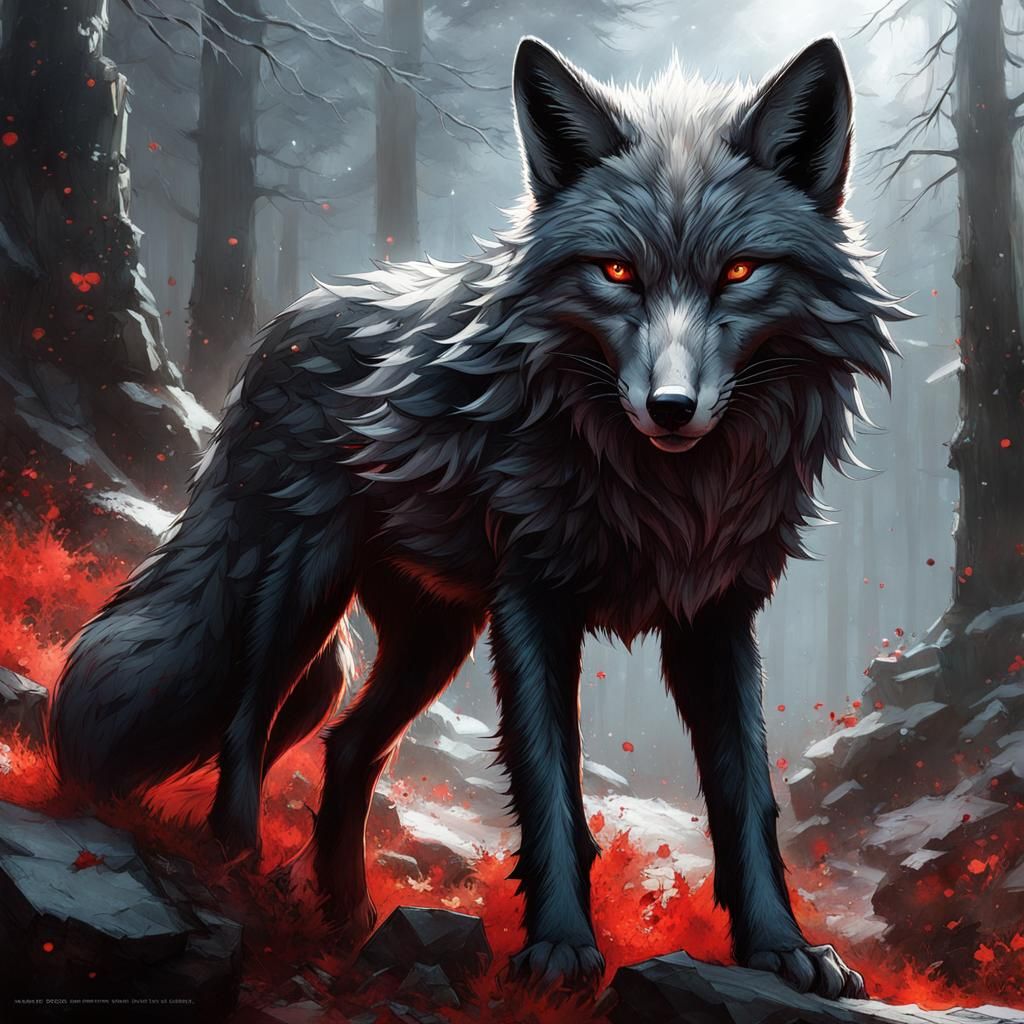 Mystical Dark Fox-Wolf Hybrid Leader in 3D