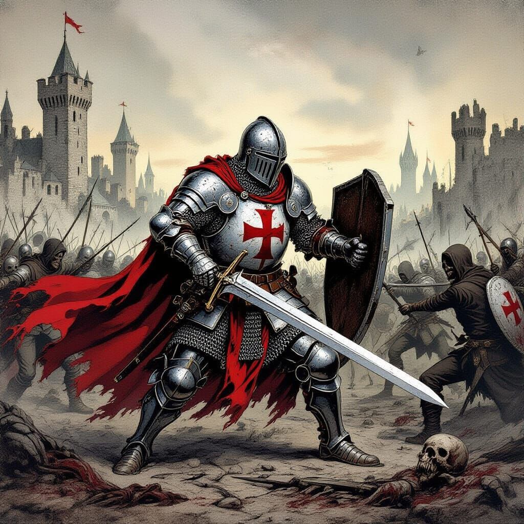 Knight Templar Battles Zombie Horde