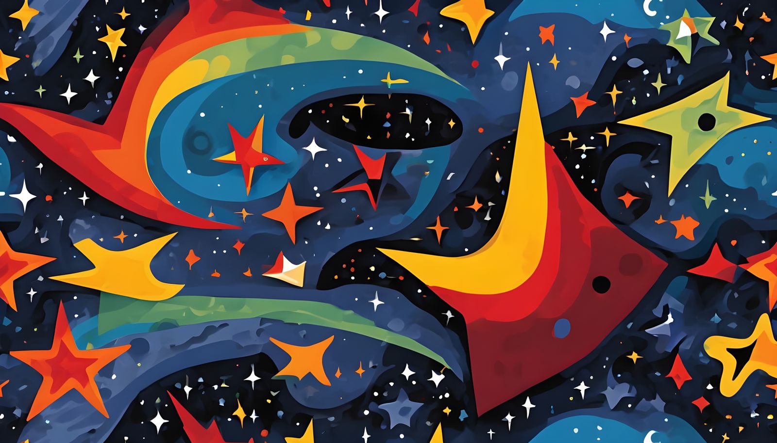 Miró-Inspired Surreal Cosmos of Swirling Stars