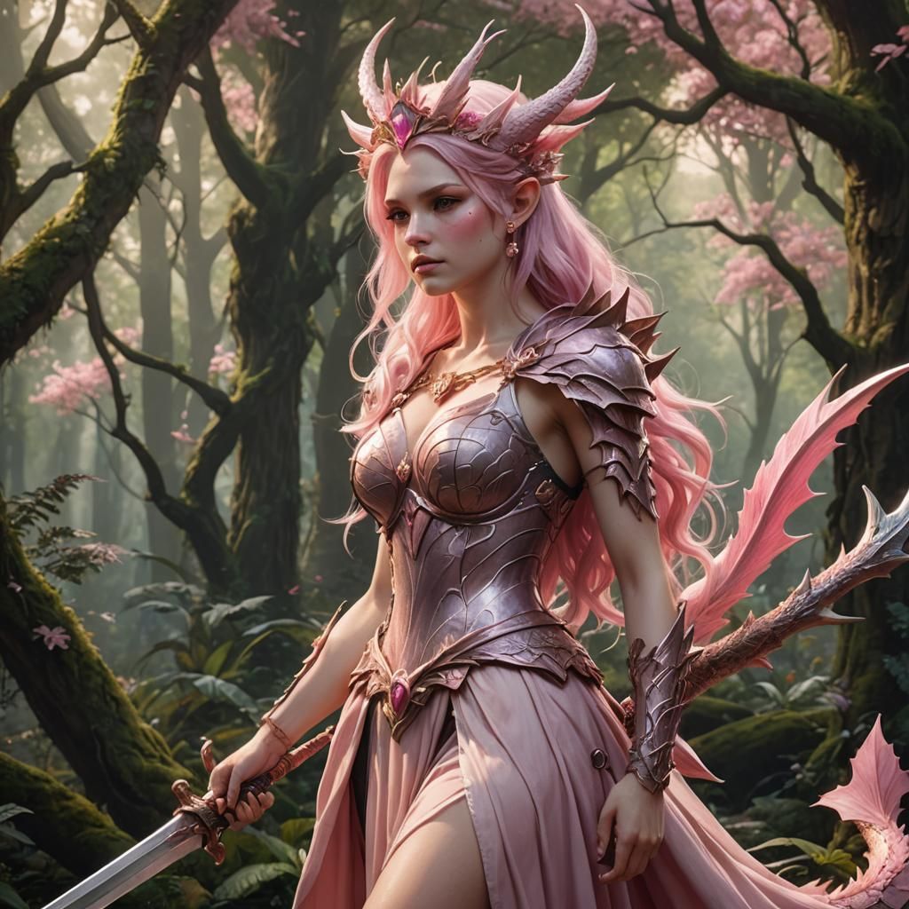 Forest Nymph with Dragon in Detailed Matte Painting