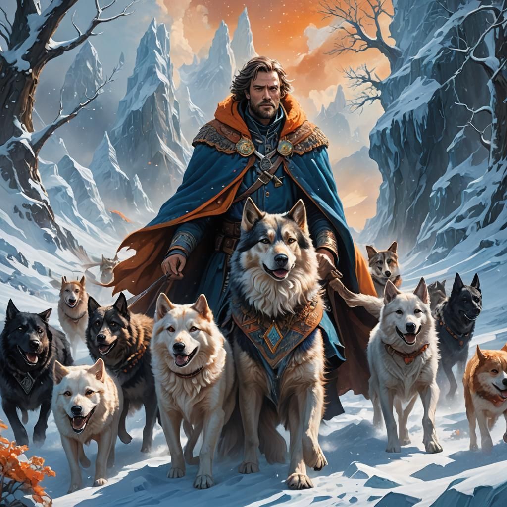 Noble Lord and Canine Companions in Arctic Wilderness