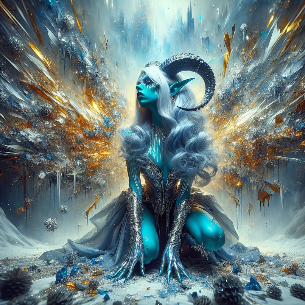 Vibrant Noir Goddess in Turquoise Skin and Indigo Locks