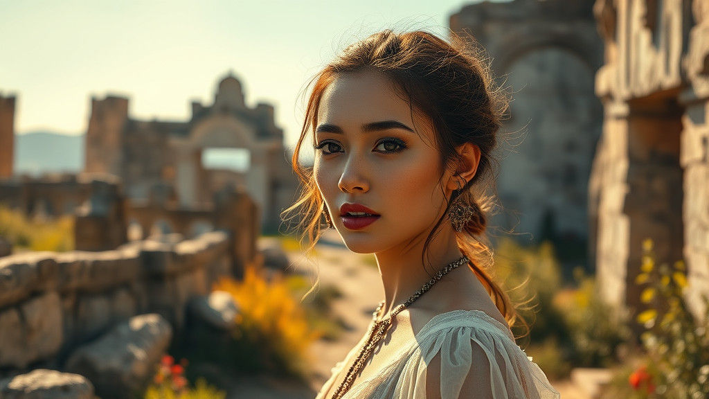 Elegant Woman in Ancient Ruins, High Definition