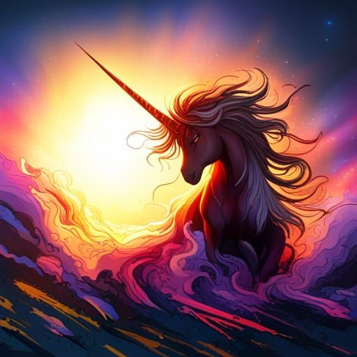 Mythical Black Fire Unicorn in Dark Fantasycore Style