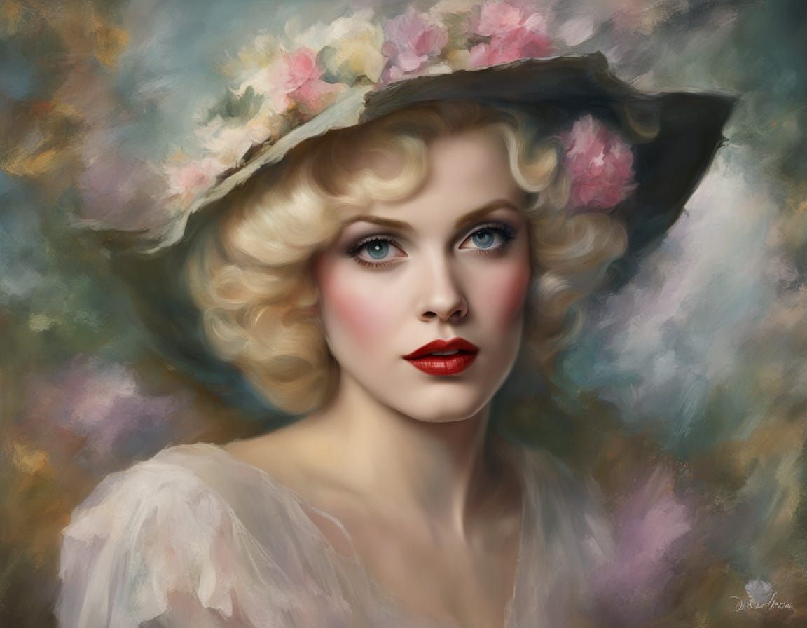 Hyperrealistic Jean Harlow Portrait in Impasto Chalk Art