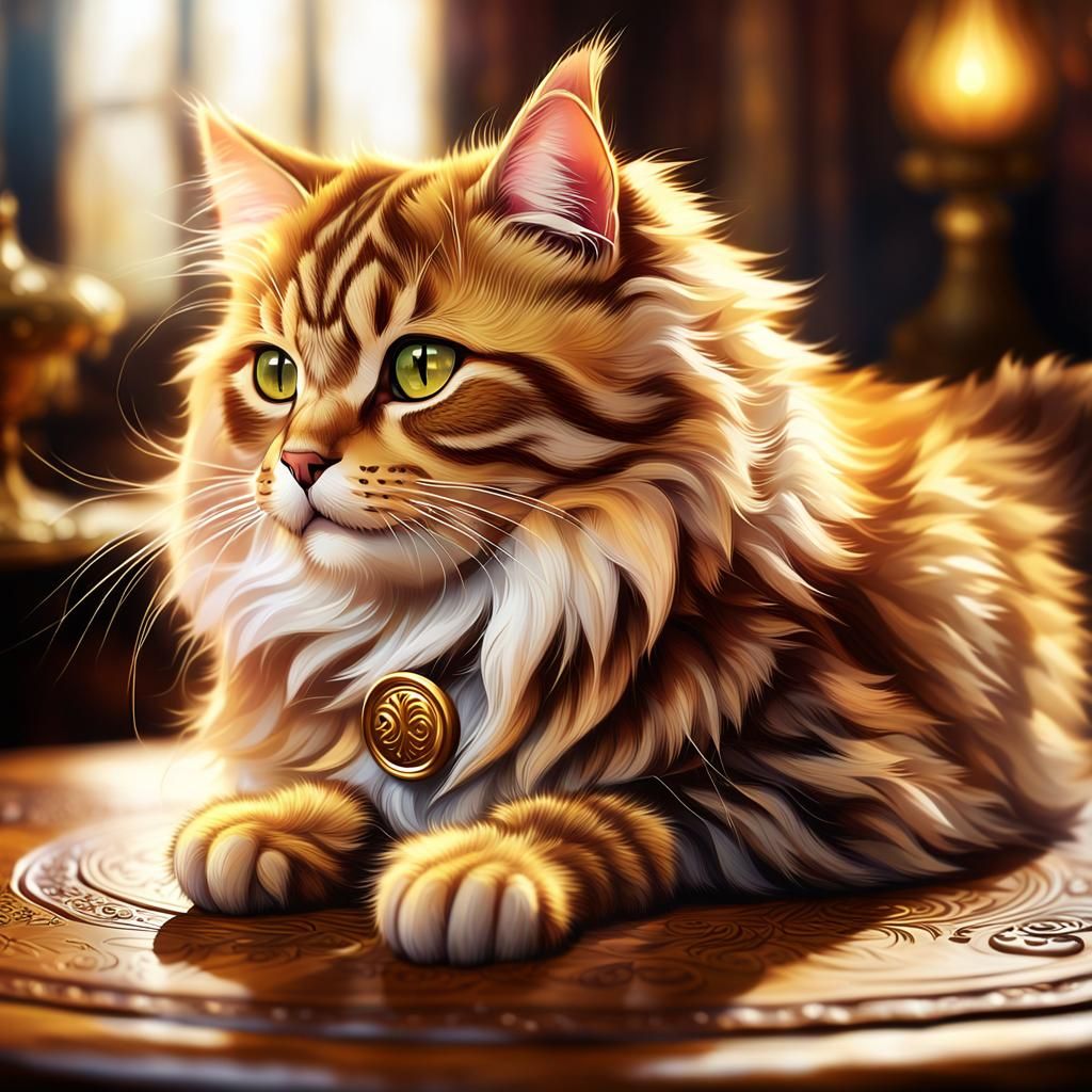 Fluffy Cat Playing: Fantasy Concept Art