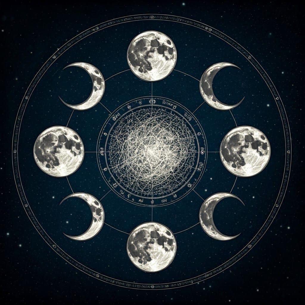 Ethereal Moon Phase Calendar in Linocut Relief