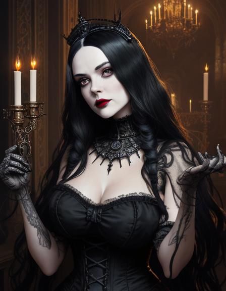 Wednesday addams. Exagerated large boosom BBW lady. Dark sex...