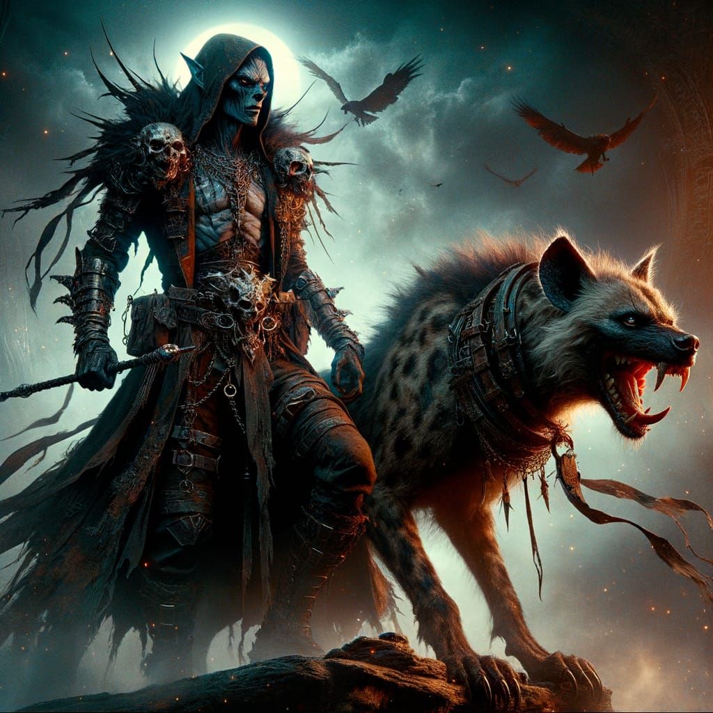 Dark Elf Beastmaster in a Fantasy Landscape