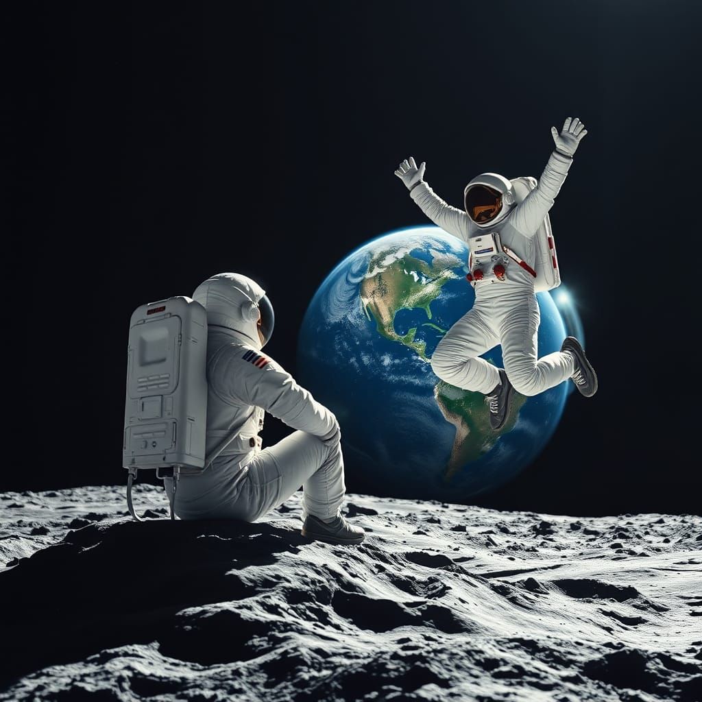 Astronauts Marvel at Earth from Moon's Surface