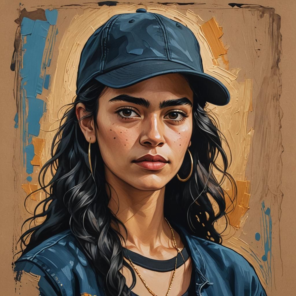 Latina Woman Portrait in Acrylic Painting Style