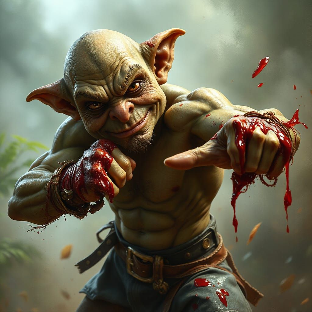 Goblin Brawler with Bloody Fists in Fantasy Style