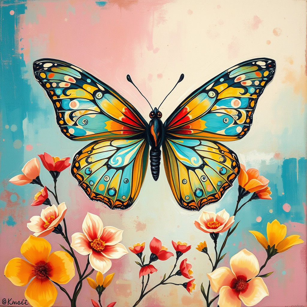 Bohemian Butterfly with Abstract Impressionist Floral Design