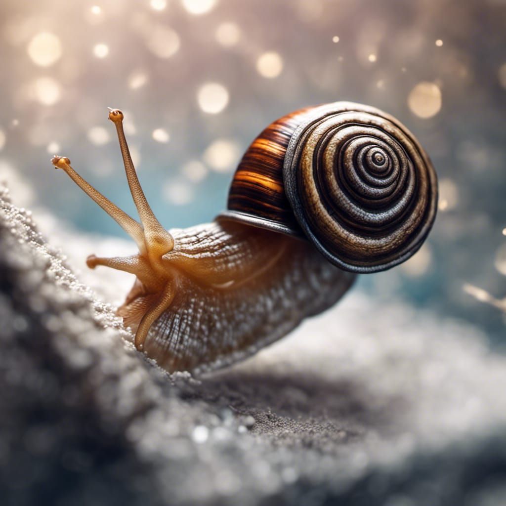 Snail in Space with Filigree Wings: Hyperrealistic Image
