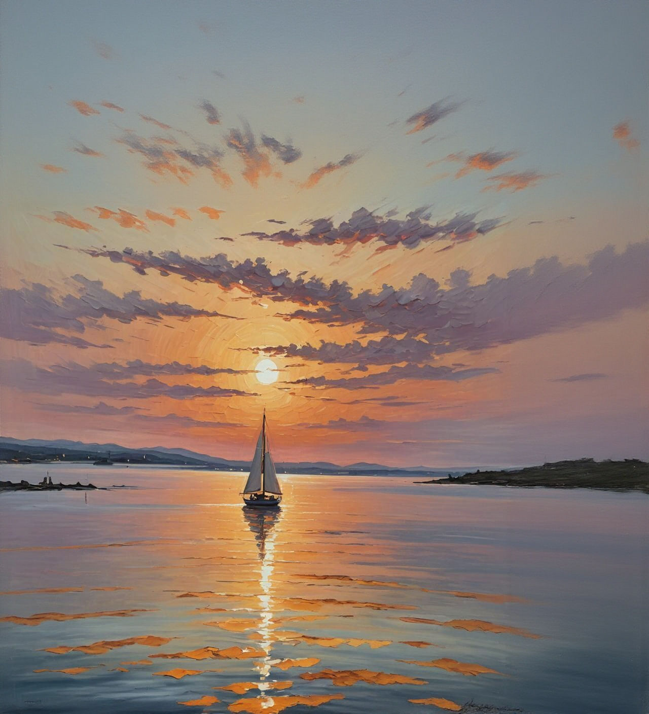 Picturesque Sunset Over Calm Bay Waters