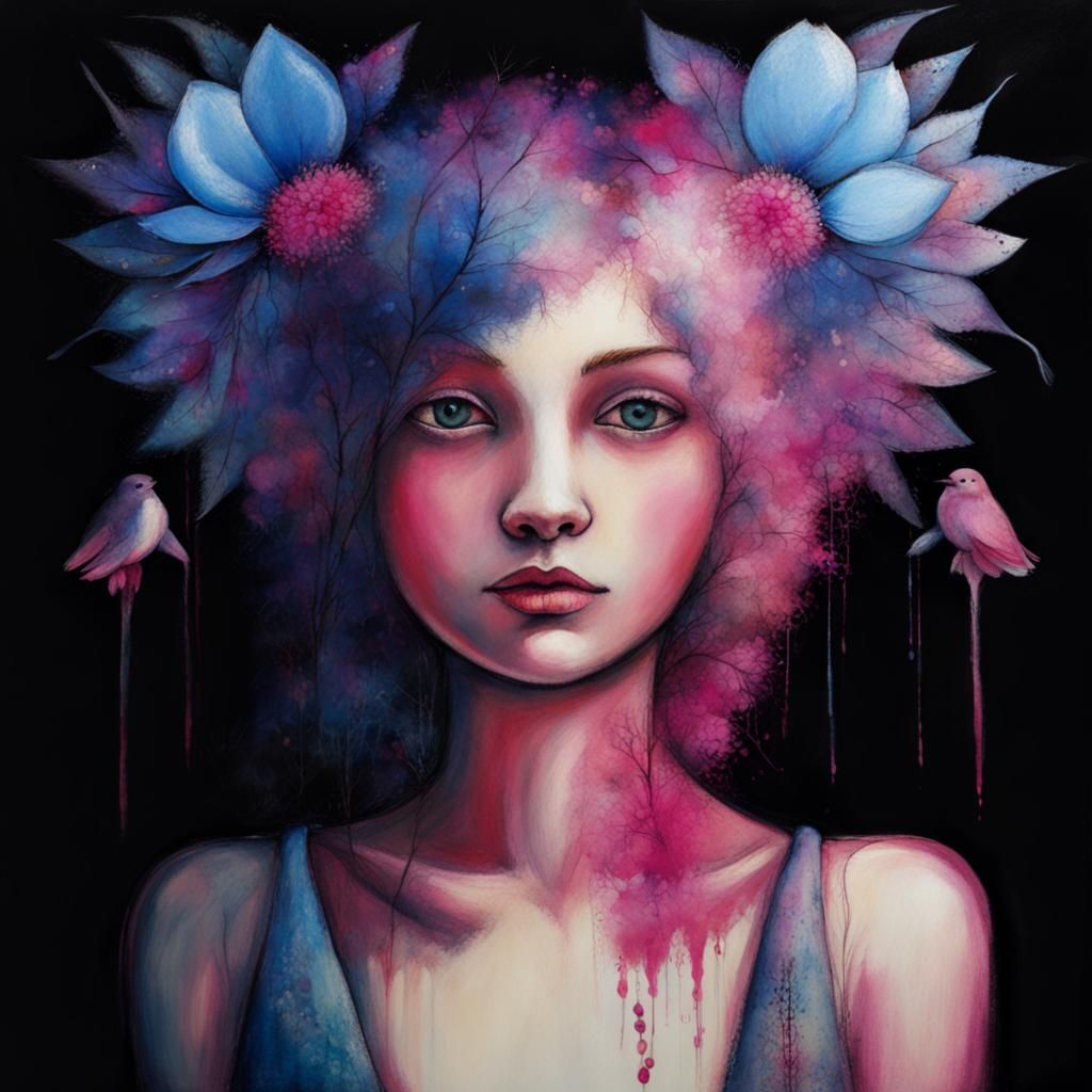 Blue Flower in Monochromatic Magenta Style