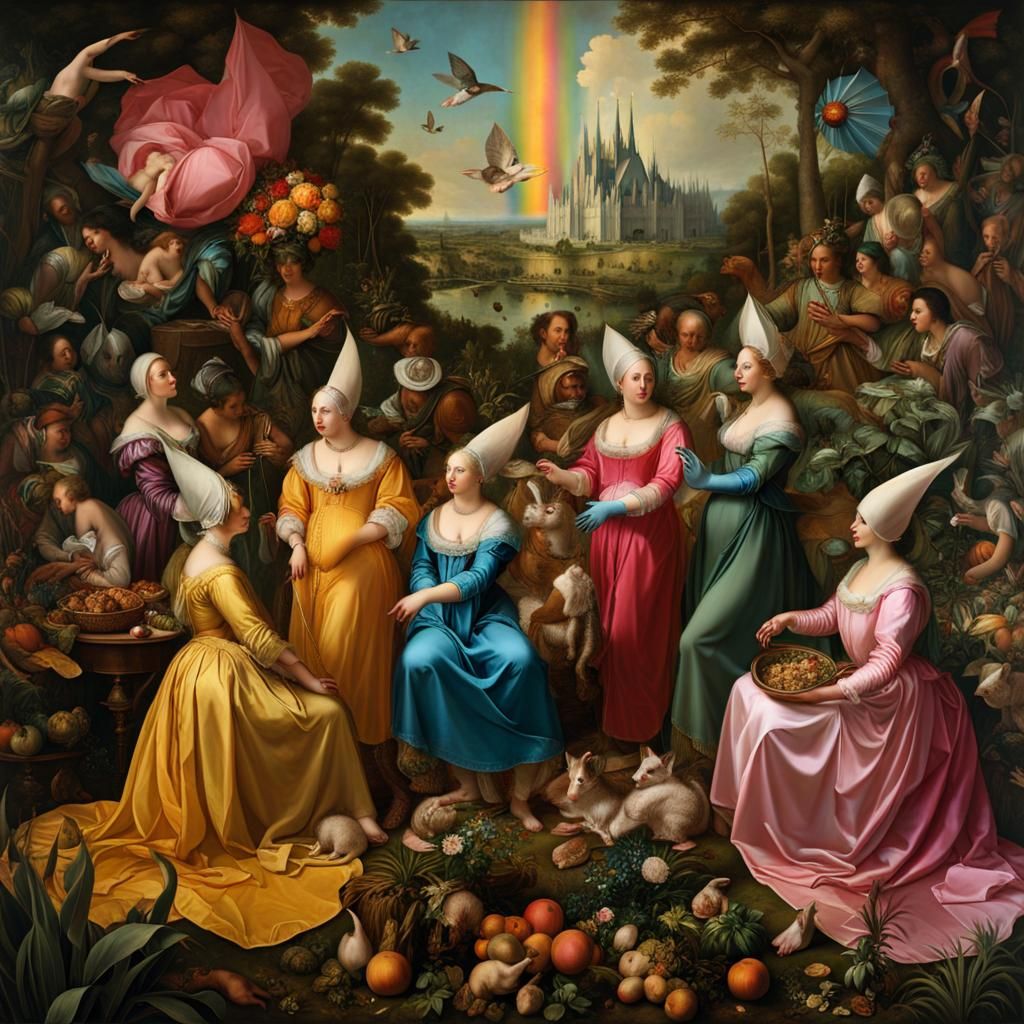 Grimdark Rainbow Satin Figures in Earthly Garden