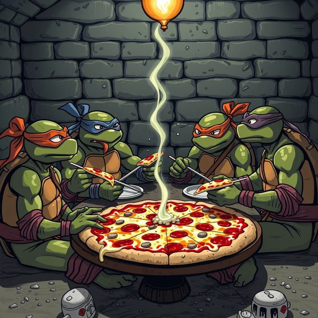 Ninja Turtles' Pizza Night in Sewer Hideout