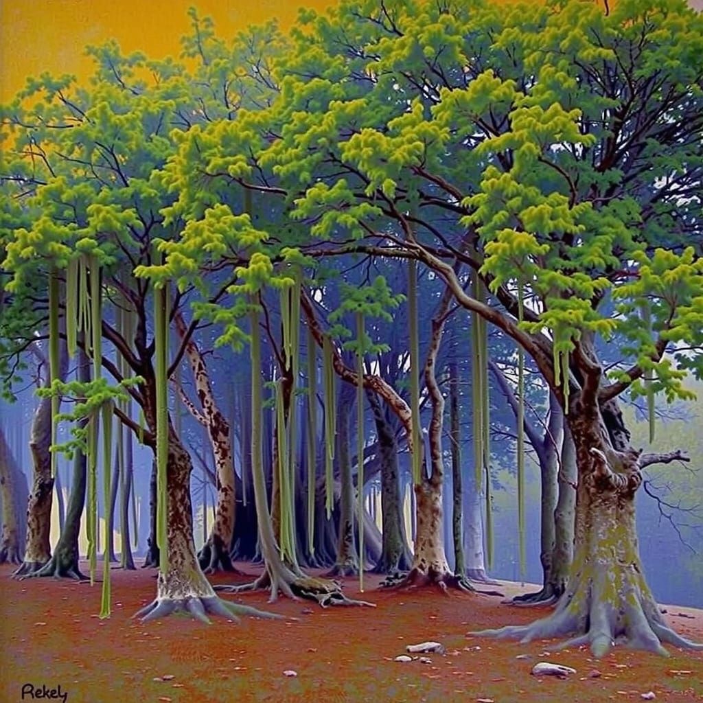 Mystical Forest in Fog with Moss