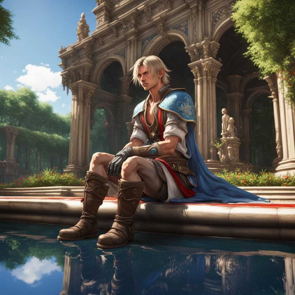 Vaan in Lush Garden, Art Nouveau Style